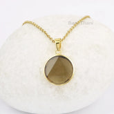 Stunning Smoky Quartz 18mm Round Gemstone Necklace, Gold Plated 925 Sterling Silver Bezel Necklace, Vintage Gift Necklace, Elegant Necklace